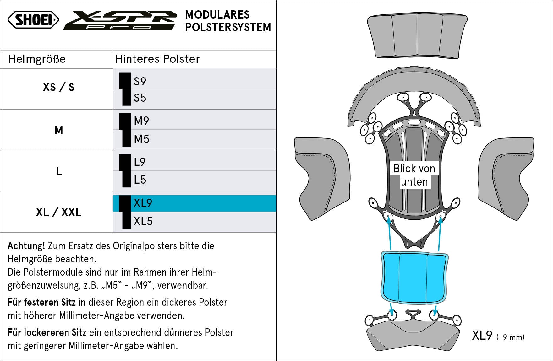 Shoei head pads at the rear XL9 (XPro) Type-P for X-SRE Pro