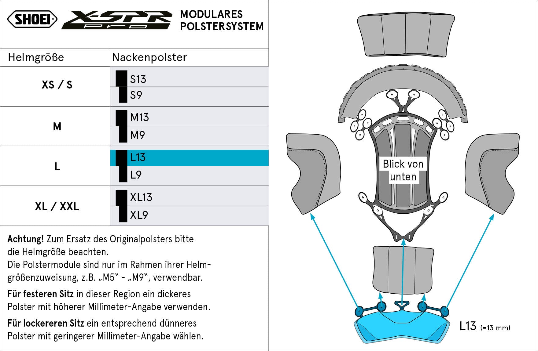 Shoei head cushion Nacks L13 (XPro) Type-P for X-SRE Pro