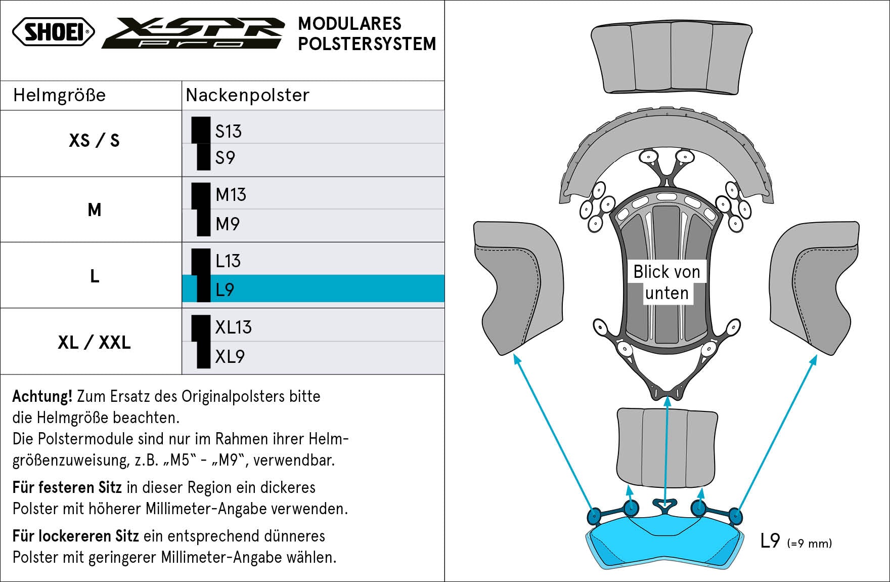Shoei head cushion Nacks L9 (XPro) Type-P for X-SRE Pro