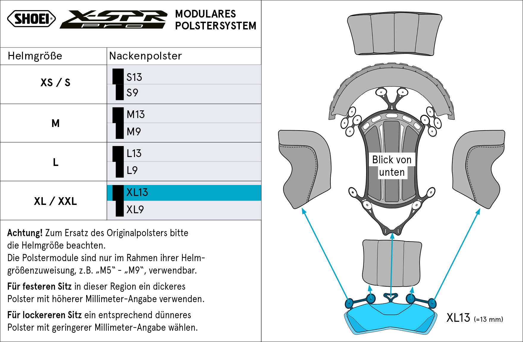 Shoei head cushion Nacks XL13 (XPro) Type-P for X-SRE Pro