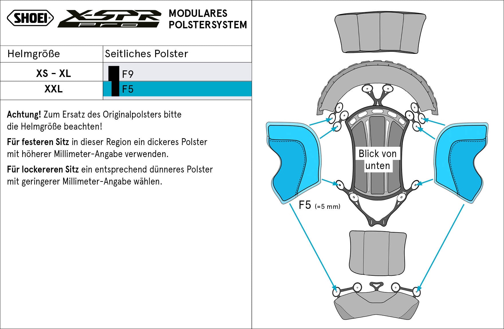 Shoei head pads on the side F5 (XPro) Type-P for X-SRE Pro