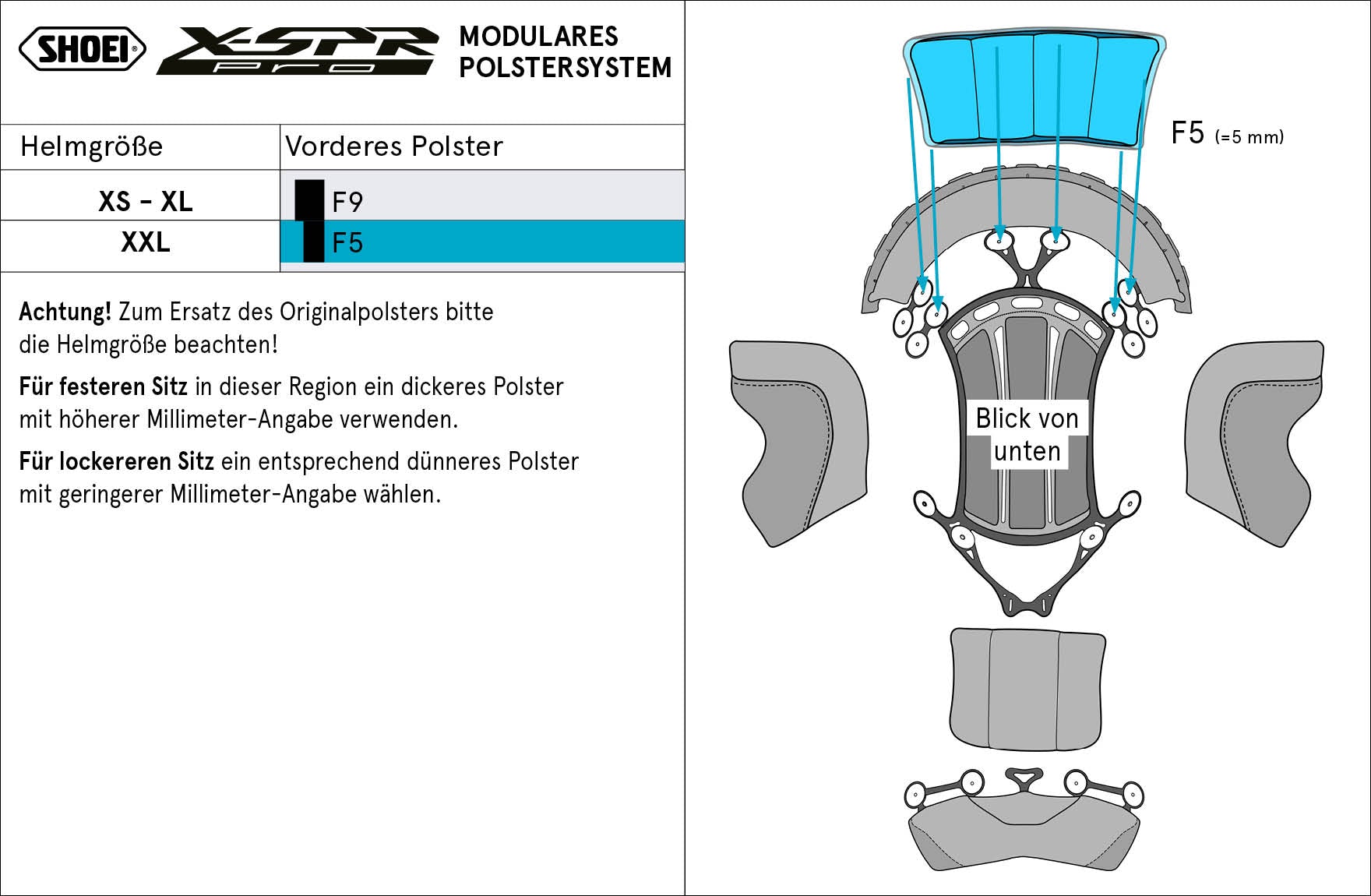 Shoei head pad at the front F5 (XPro) Type-P for X-Spr Pro