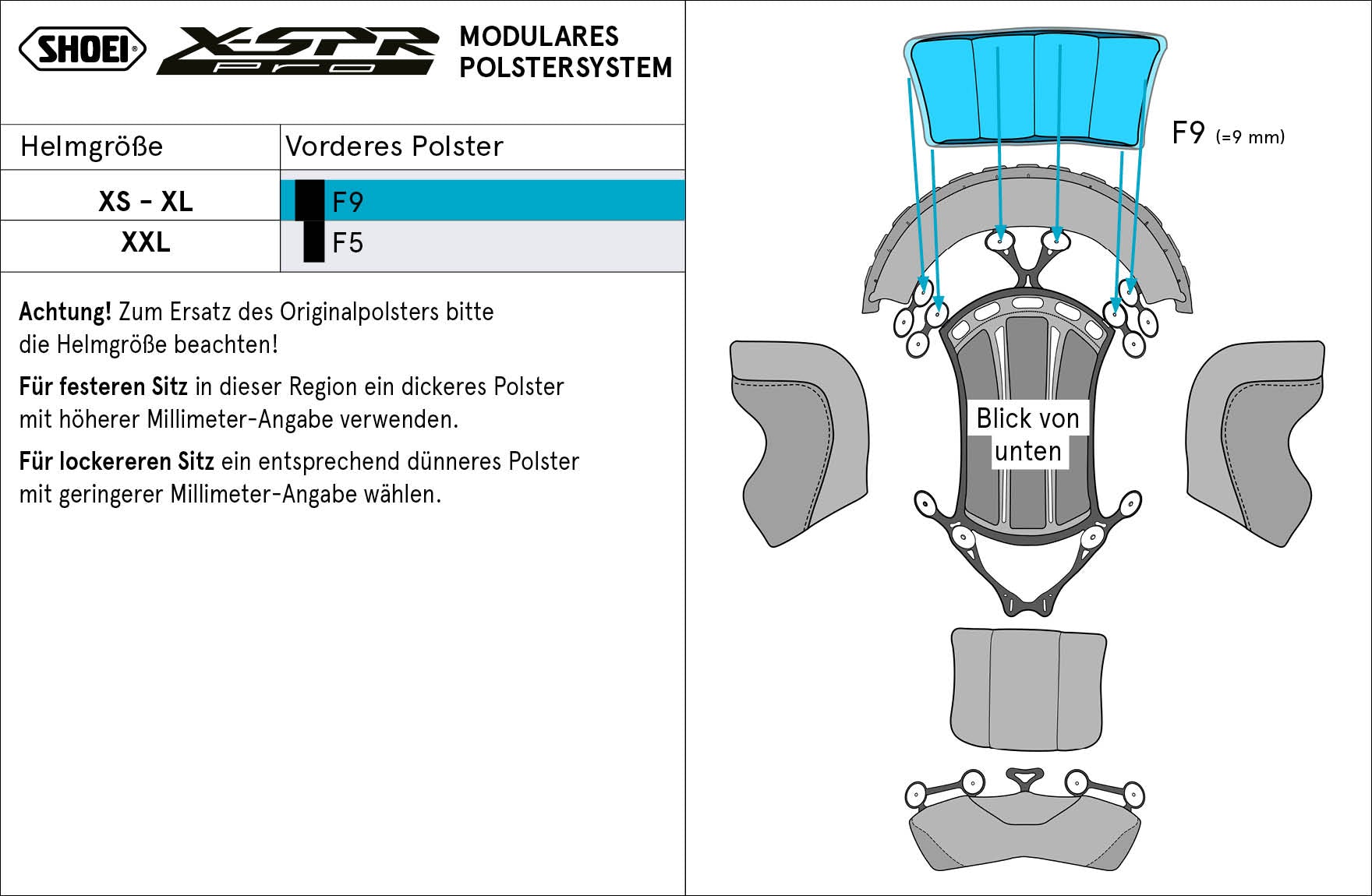 Shoei head pad in front F9 (XPro) Type-P for X-Spr Pro