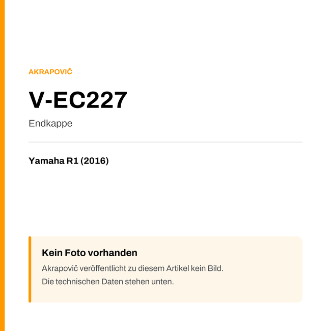 Akrapovic Endkappe Yamaha R1 (16-16) V-EC227 — Platzhalter, kein Herstellerfoto verfügbar
