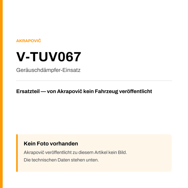 Akrapovic Geräuschdämpfer-Einsatz V-TUV067 — Platzhalter, kein Herstellerfoto verfügbar