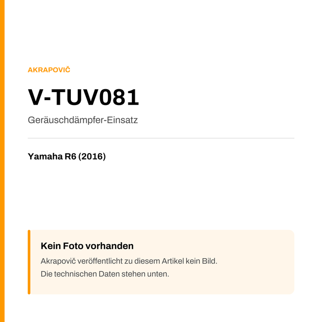 Akrapovic Geräuschdämpfer-Einsatz Yamaha R6 (16-16) V-TUV081 — Platzhalter, kein Herstellerfoto verfügbar