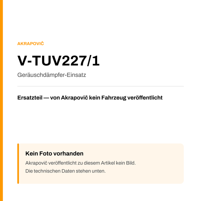 Akrapovic Geräuschdämpfer-Einsatz V-TUV227/1 — Platzhalter, kein Herstellerfoto verfügbar