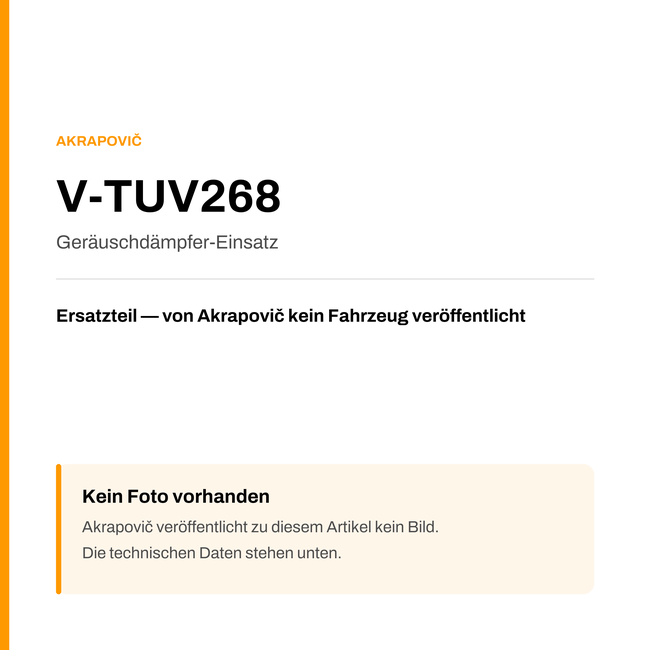 Akrapovic Geräuschdämpfer-Einsatz V-TUV268 — Platzhalter, kein Herstellerfoto verfügbar