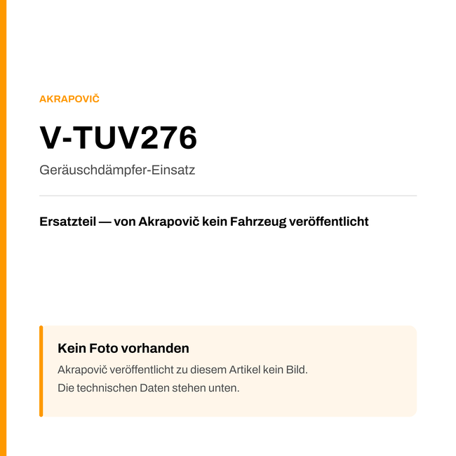 Akrapovic Geräuschdämpfer-Einsatz V-TUV276 — Platzhalter, kein Herstellerfoto verfügbar