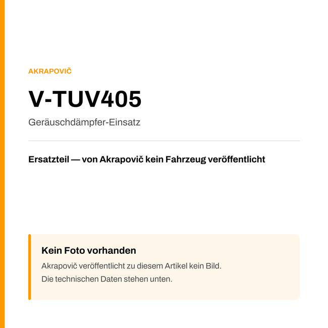 Akrapovic Geräuschdämpfer-Einsatz V-TUV405 — Platzhalter, kein Herstellerfoto verfügbar