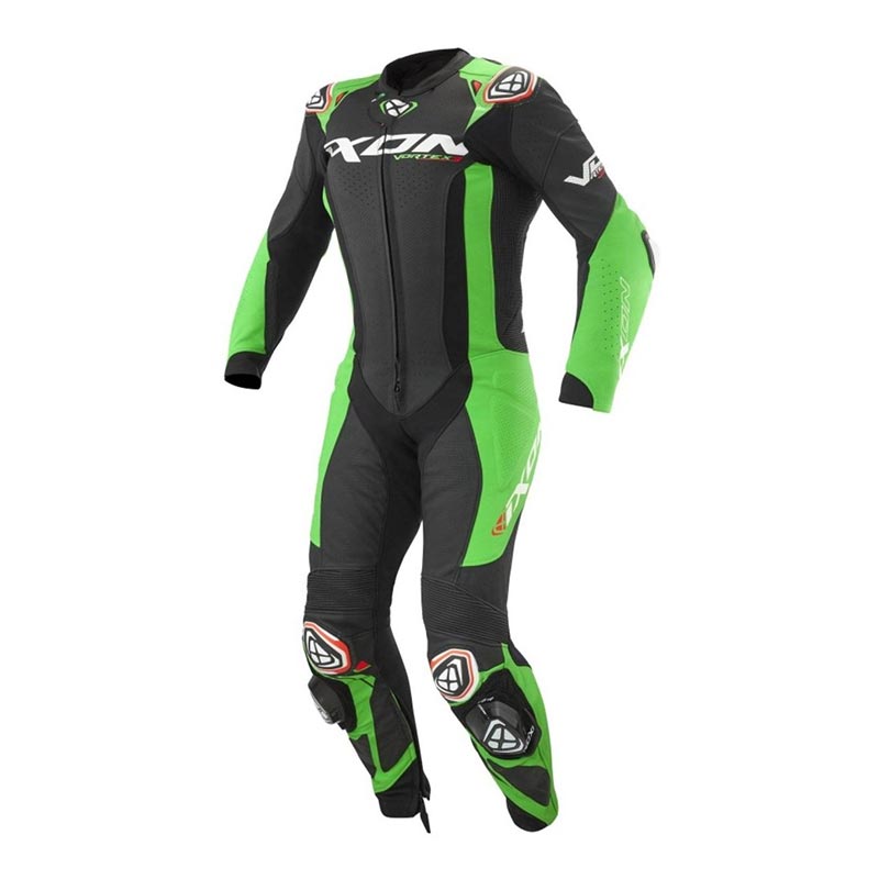 IXON Vortex 3 One-Piece Leather Suit – Perforated Racing Suit | Men | Black/Green 