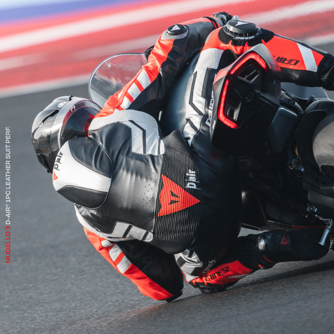 Dainese Mugello 3 D-AIR® one-piece leather combination-perforated airbag racing suit | Men | Black/red