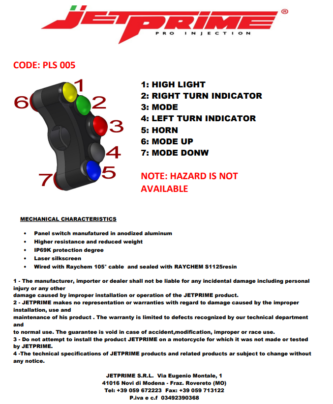 Street switch Street Jetprime Ducati Panigale 959 (16-19) JP PLS 005