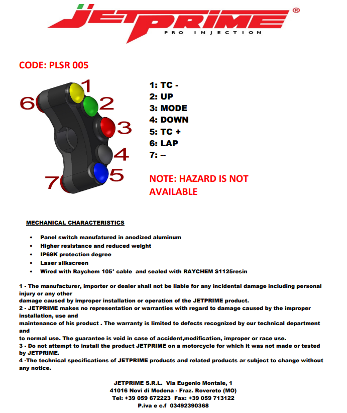 Steering switch Race Left Jetprime Ducati Panigale 1299/S (15-18) JP PLSR 005