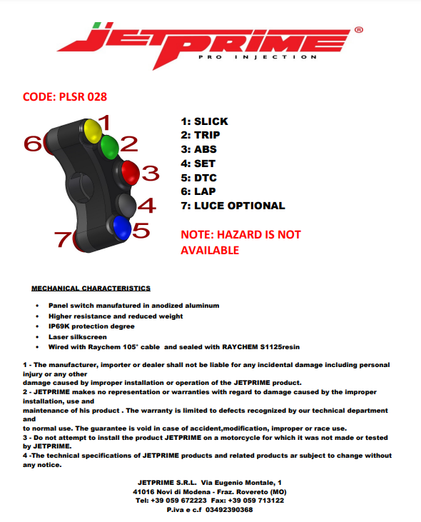 Steering switch Race Left Jetprime BMW S1000RR (09-14) JP PLSR 028