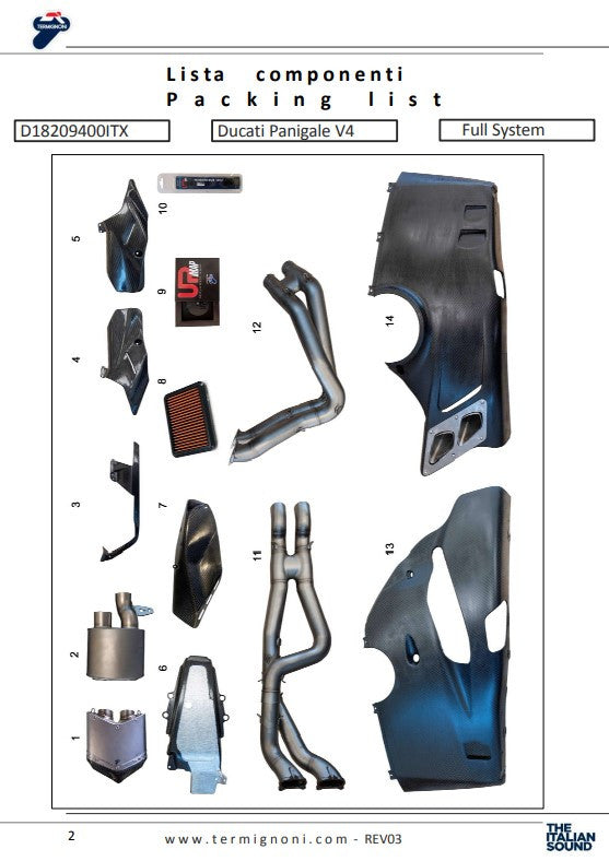 Sistema de escape completo Termignoni de titanio 4USCITE para Ducati Panigale V4 R (19-24) D18209401TTX 