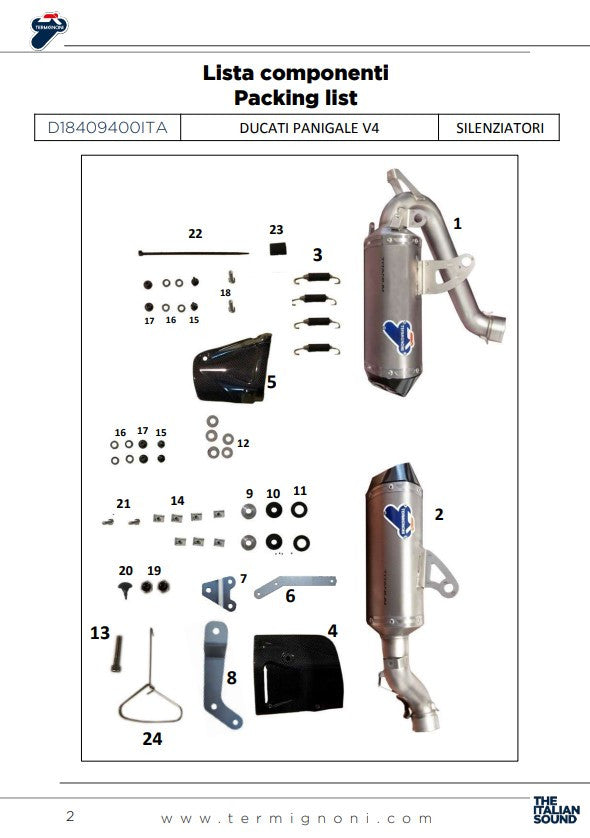 Kit de Escape Slip-On Termignoni para Ducati Panigale V4/S/R (18-24) D18409400ITA 