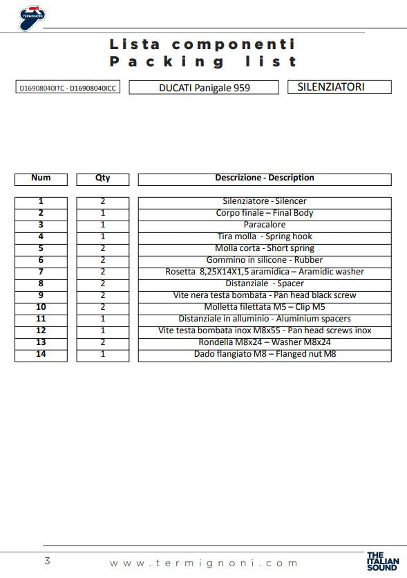 Termignoni Slip-on Force Titanium Ducati Panigale 959 (16-19) D16908040ITC