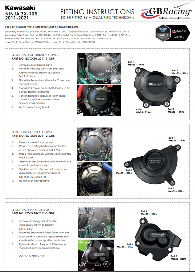 Motor lid protectors complete set Gbacing Kawasaki ZX-10 R/RR (11-20)