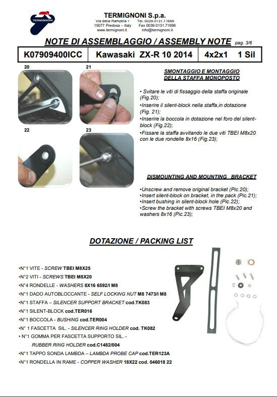 Termignoni complete system Stainless steel Kawasaki ZX-10 R/RR (16-20) K07909400ICC
