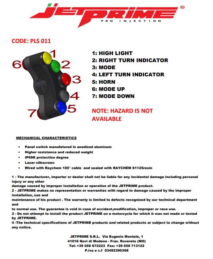 Interruptor de manillar Street izquierdo JetPrime Suzuki GSX-R 1000 (17-23) JP PLS 011 