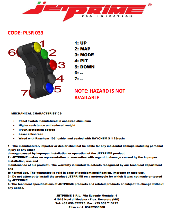 Steering switch Race Left Jetprime Yamaha YZF-R1/M RN65 (20-25) JP PLSR 033