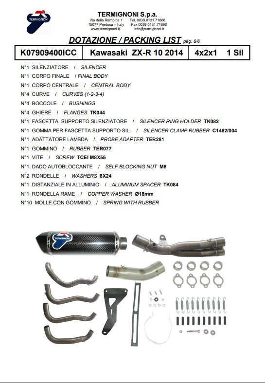 Termignoni complete system Stainless steel Kawasaki ZX-10 R/RR (16-20) K07909400ICC