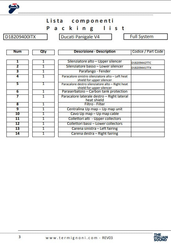 Termignoni complete system Stainless steel 4uscite Ducati Panigale V4 R (19-24) D18209401ITX