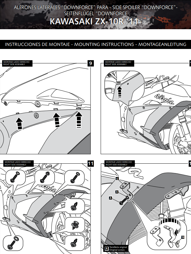 Spoilers de alerones Puig Downforce Kawasaki ZX-10 R/RR (11-20) 9882 