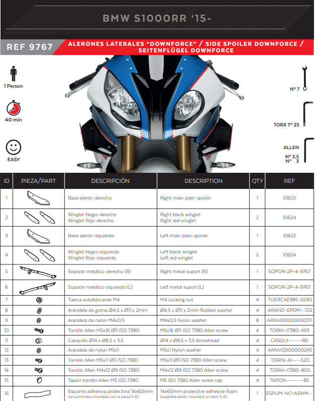 Puig Winglets Spoiler Downforce BMW S1000RR K46 (15-18) 9767 