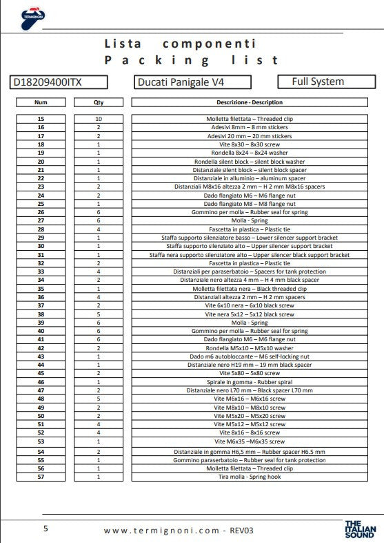 Termignoni complete system Stainless steel 4uscite Ducati Panigale V4/S (18-24) D18209401ITX