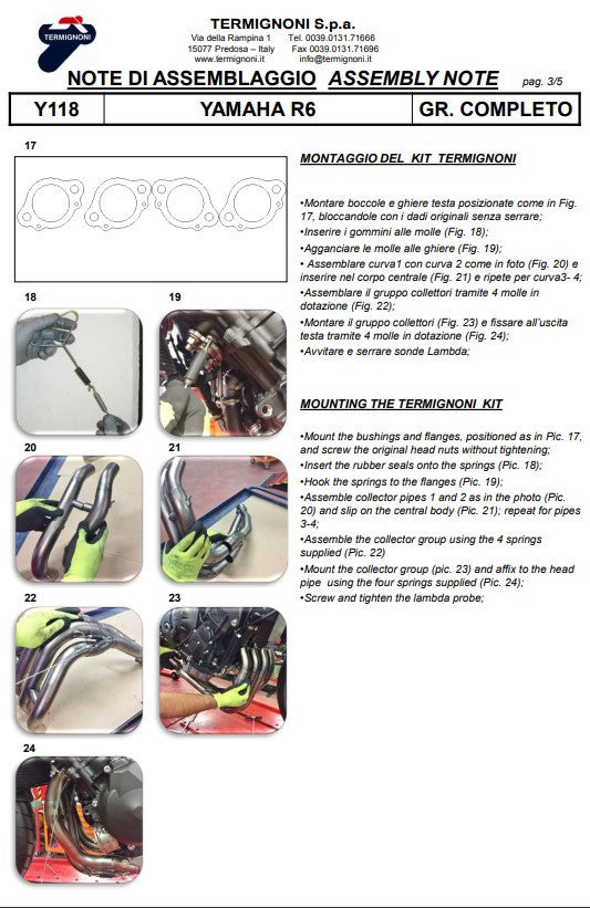 Kit de escape completo Termignoni Titanium Kit-SSP versión Yamaha YZF-R6 (06-25) Y11810200TCC 