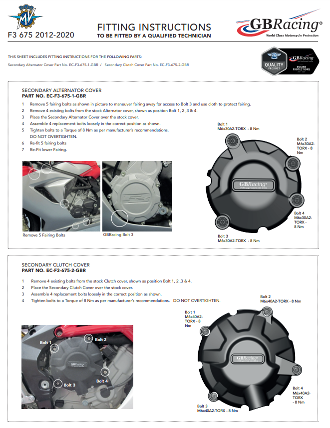 Engine cover Protectors complete set GBRacing MV Agusta F3 675/800 (12-26) 