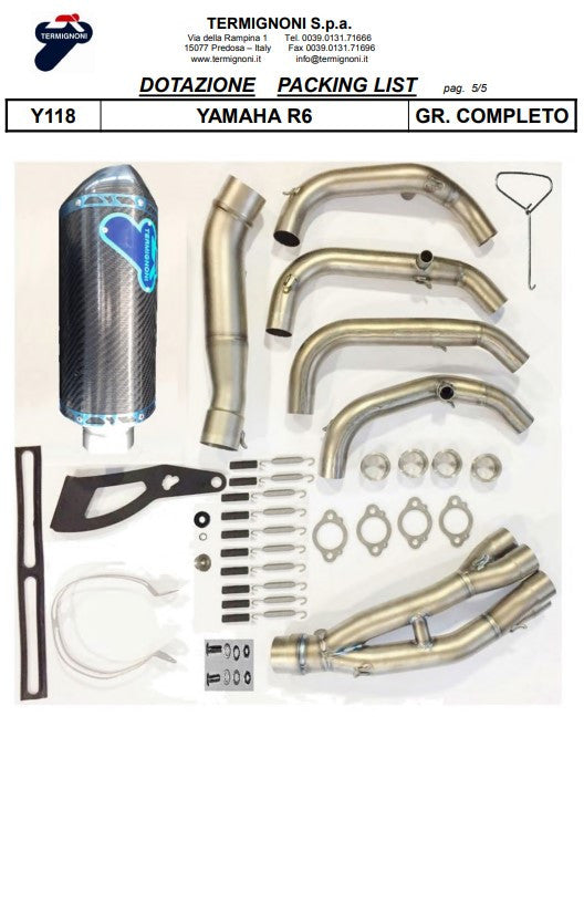 Kit de escape completo Termignoni Titanium Kit-SSP versión Yamaha YZF-R6 (06-25) Y11810200TCC 