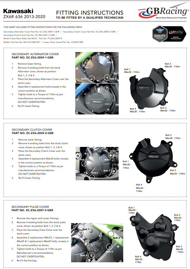 Engine Cover Protectors Complete Set GBRacing Kawasaki ZX-6R/636/RR (13-26) 