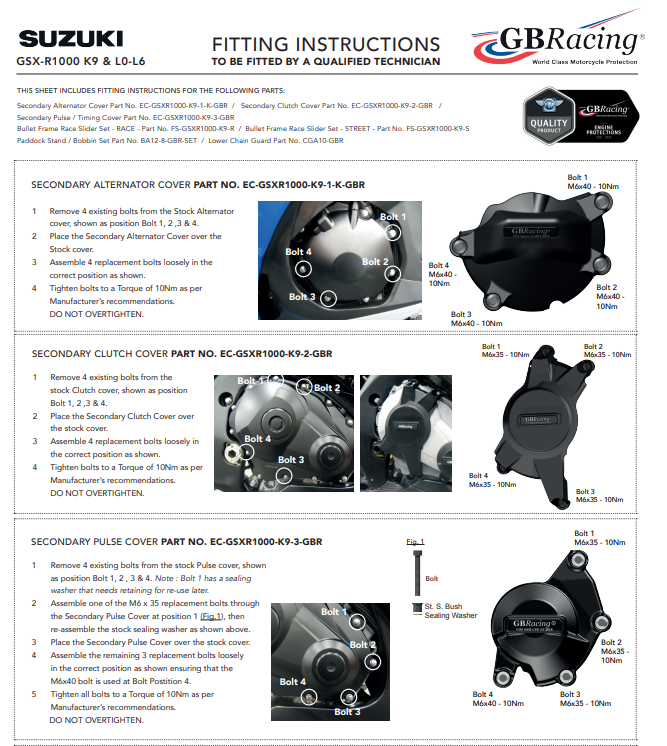 Motor lid protectors complete set GBRacing Suzuki GSX-R 1000 (09-16)