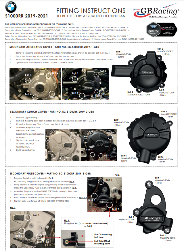 Motor lid protectors complete set GBRACING BMW S1000RR K67 (19-25)