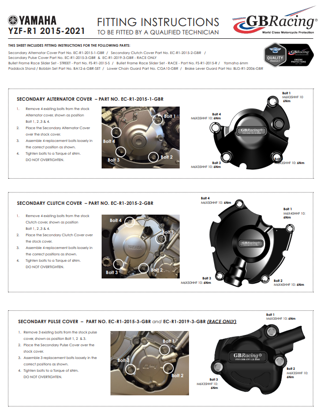 Coupling Protector Protection cover GbRacing Yamaha YZF-R1/M RN32, RN49 and RN65 (15-25)
