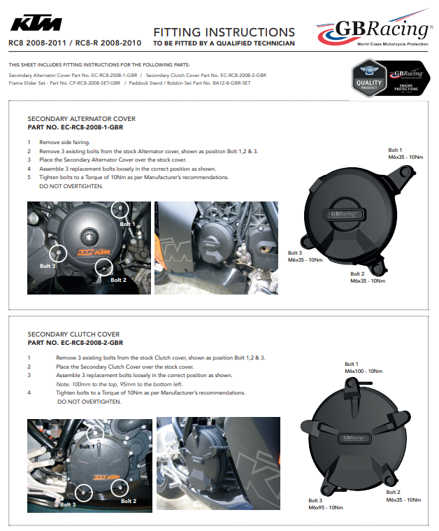 Sighting machines protector protective cover GbRacing KTM RC8/R 1190 (08-11)
