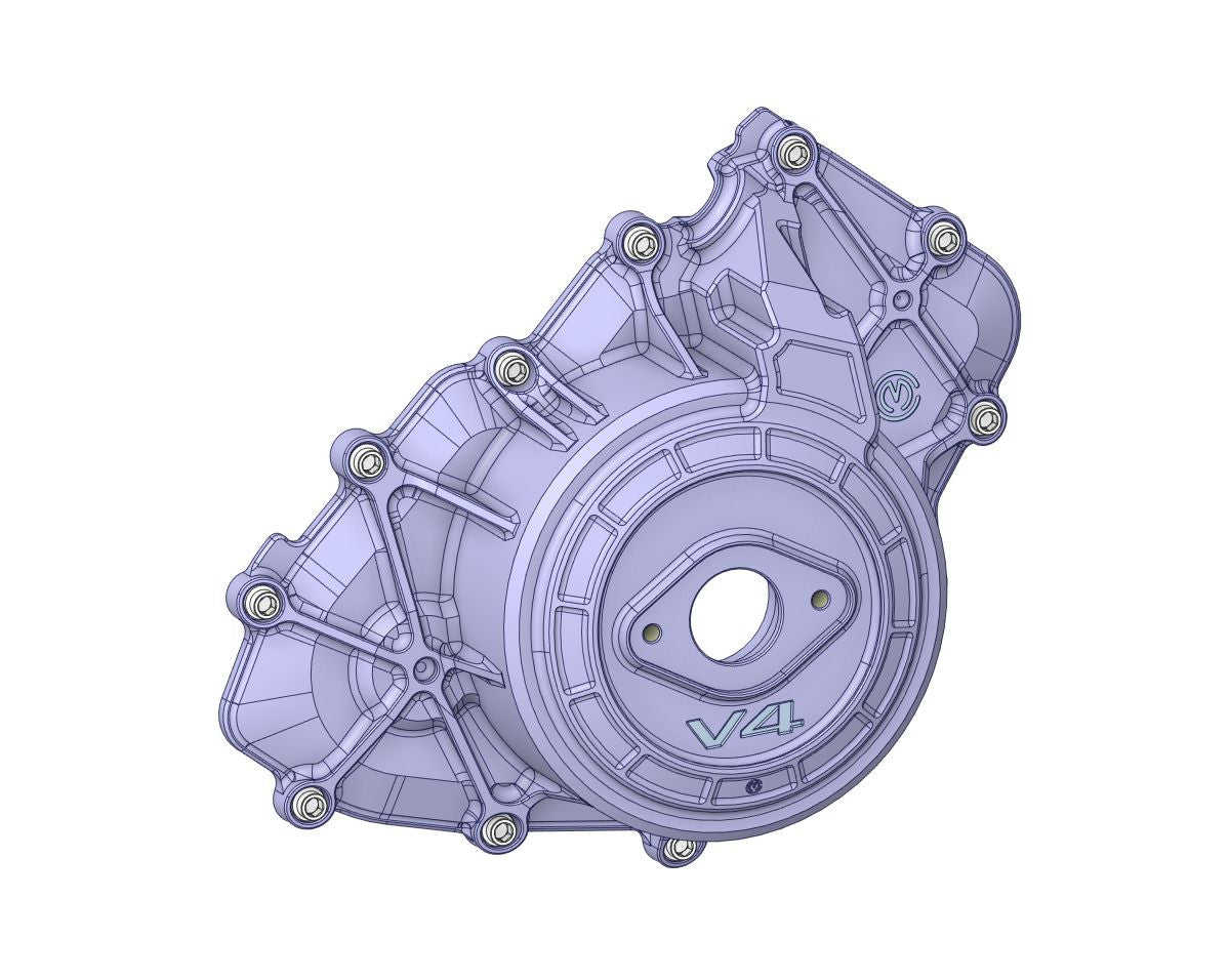 Aluminum motor housing on the left with titanium screws Motocorse Ducati Panigale V4/S/R (18-24)