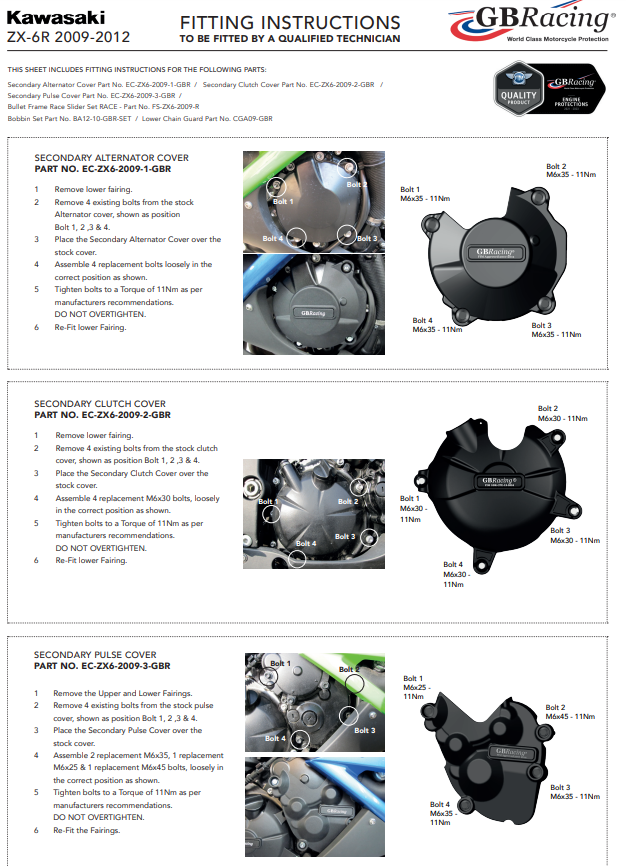 Motor lid protectors complete set gbracing kawasaki ZX-6R/636/RR (09-12)