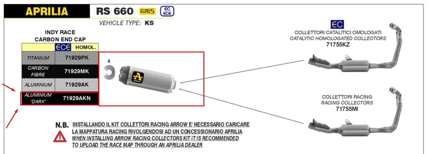 Escape Arrow Slip-On Indy Race de aluminio oscuro para Aprilia RS 660 (20-25) 71929AKN 