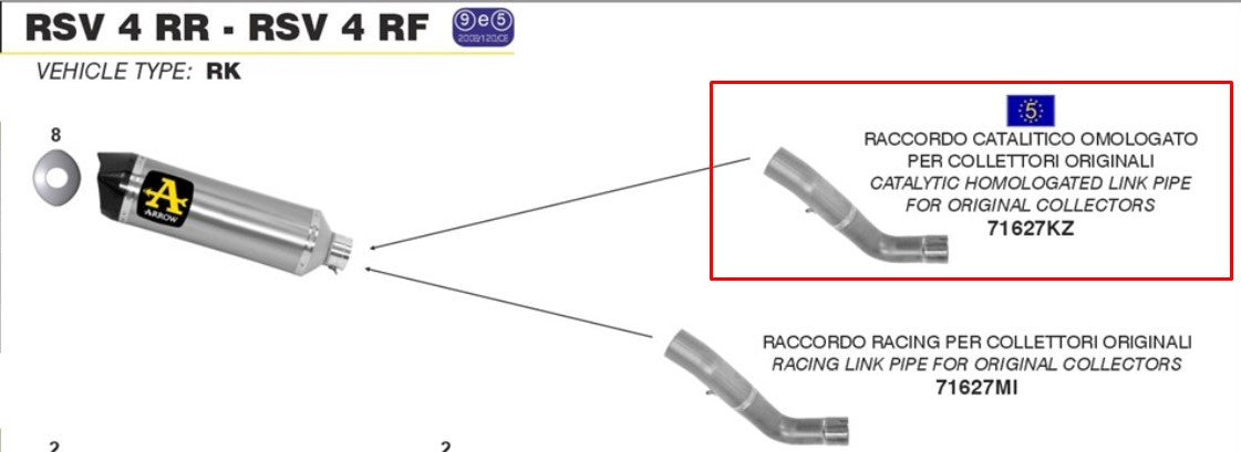 Arrow intermediate tube with catalyst stainless steel Aprilia RSV4/RR/RF (15-16) 71627KZ