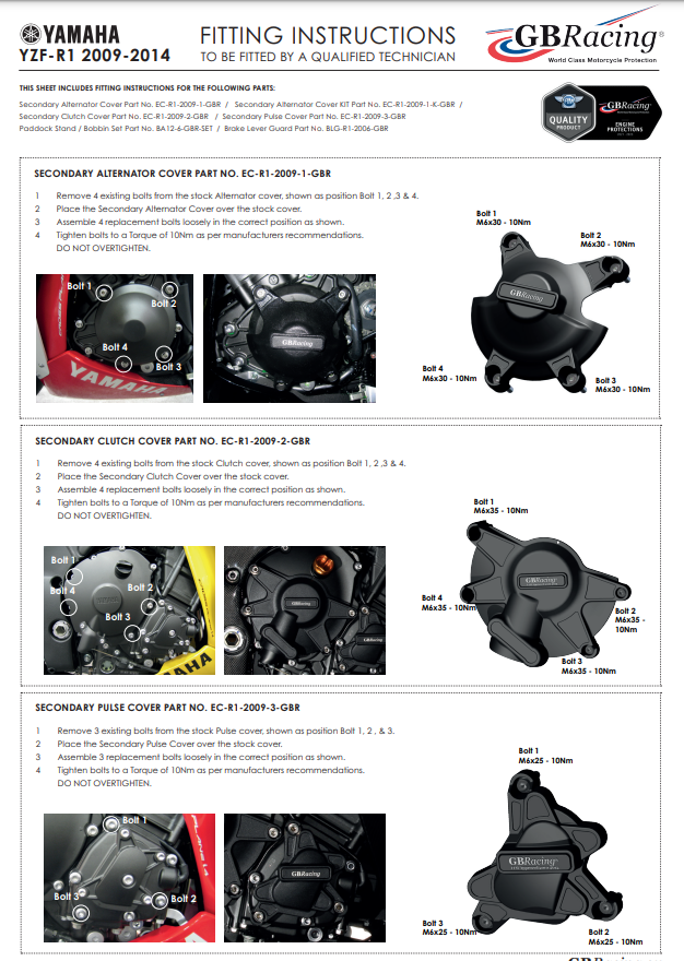 Protector de generador cubierta de protección GBRacing Yamaha YZF-R1 (09-14) 