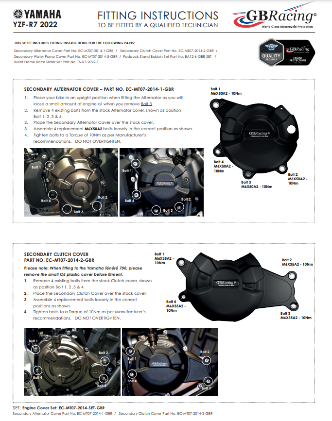 Coupling Protector Protection cover GbRacing Yamaha YZF-R7 (22-25)